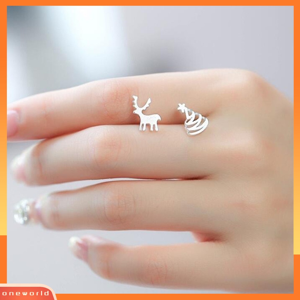 [WOD] Lucu Asimetris Natal Elk Deer Tree Ear Studs Pesta Perhiasan Anting Hadiah