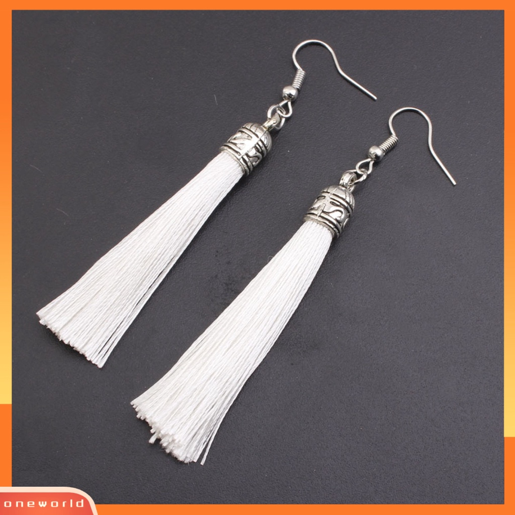 [WOD] 1pasang Anting Kait Bohemian Artistik Benang Katun Fringe Desain Menjuntai Earrings Aksesoris Telinga