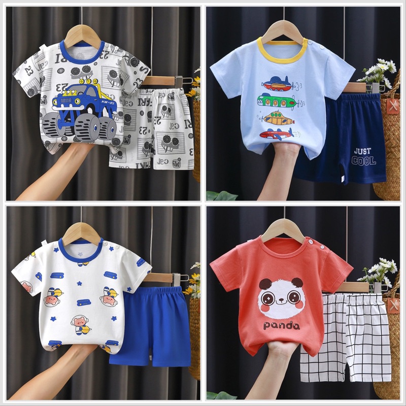 Baju dan celana anak bahan katun tebal berkualitas untuk cowok cewek ukuran 73cm s/d 120cm harga grosir bisa cod model B47 - B55