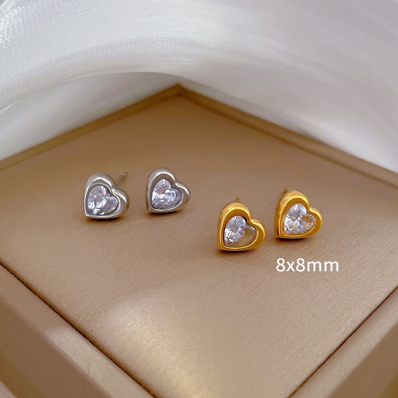 Anting love zircon titanium stainless steel 316L import anti karat harga grosir bisa bayar di tempat 100% realpic dan bisa retur