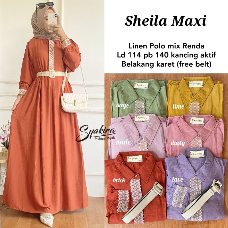 SHEILA MAXI DRESS free belt ORI SYAKIRA | Ld114 Linen Polo mix Renda