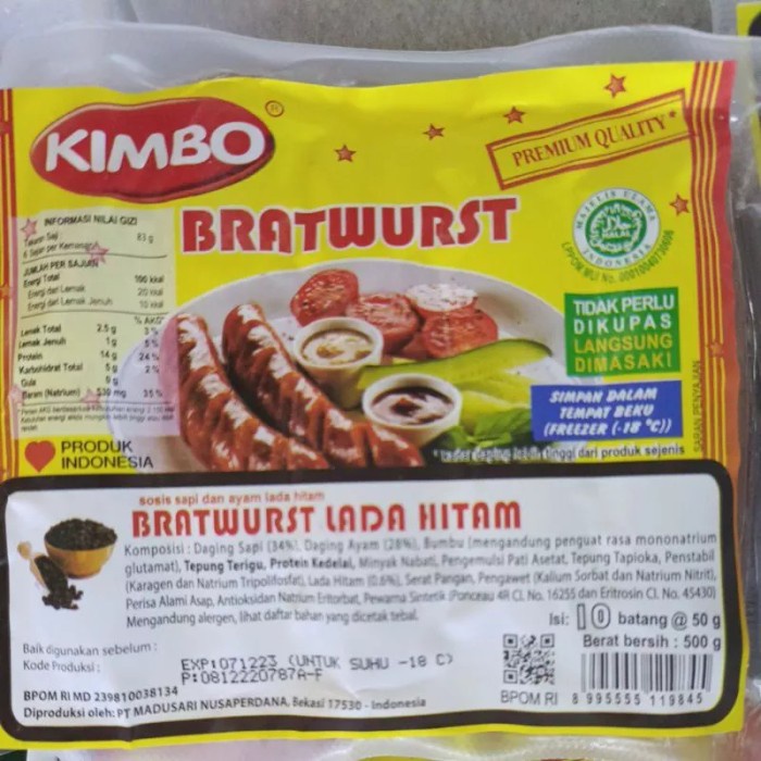 

kimbo sosis bratwurst lada hitam isi 10 pcs 500 gram