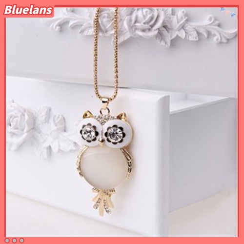 [BLS] Wanita Berlian Imitasi Mengkilap Lucu Burung Hantu Panjang Rantai Liontin Sweater Kalung Perhiasan