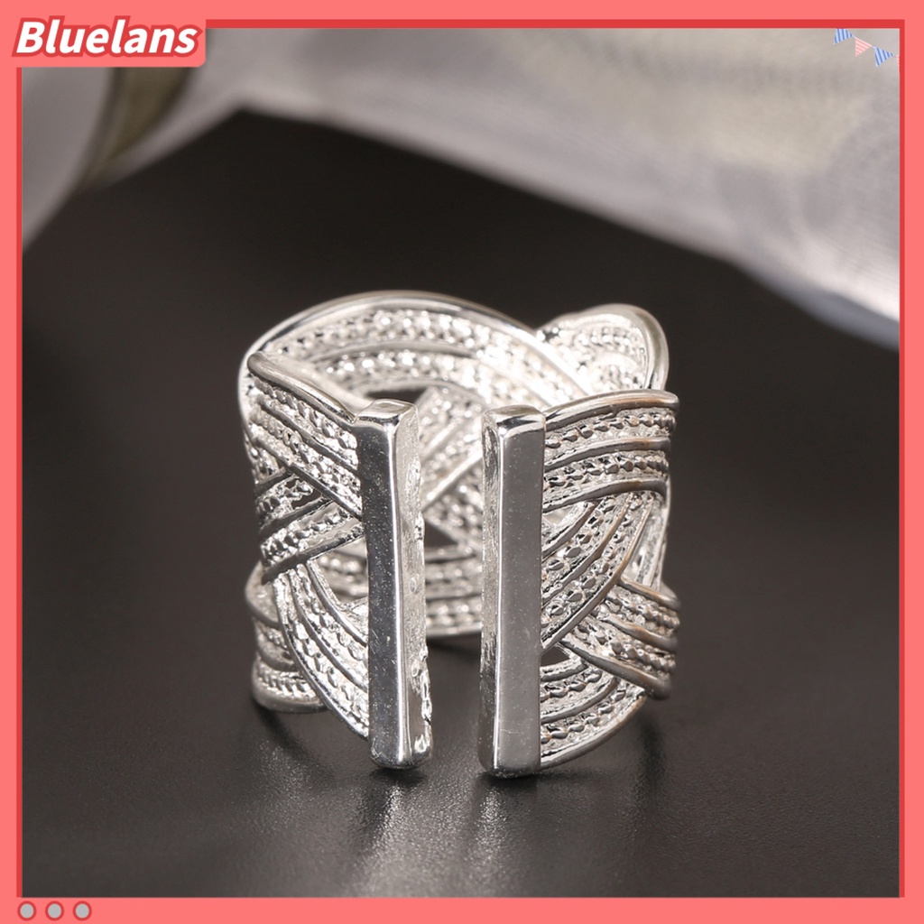 [BLS] Wanita Fashion925 Perak Berlapis Gaya Etnik Pembukaan Claw Mesh Finger Ring Untuk Pesta Pernikahan