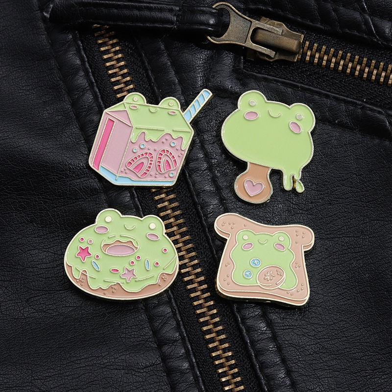 Hewan Lucu Kodok Enamel Pin Lencana Aksesoris Hadiah Untuk Teman Makanan Styling Lapel Kartun Kue Donat Es Krim Logam Bros