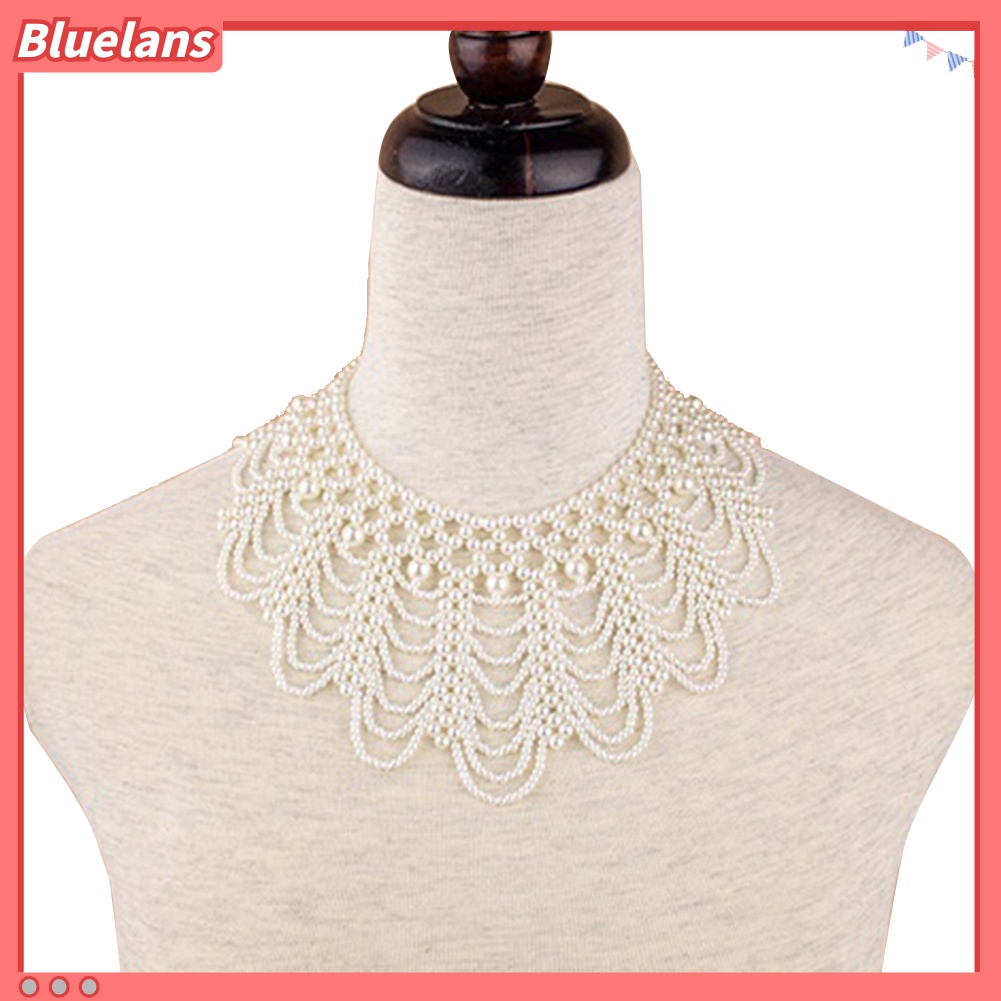 [BLS] Wanita Elegan Melubangi Mutiara Imitasi Choker Bib Collar Statement Necklace