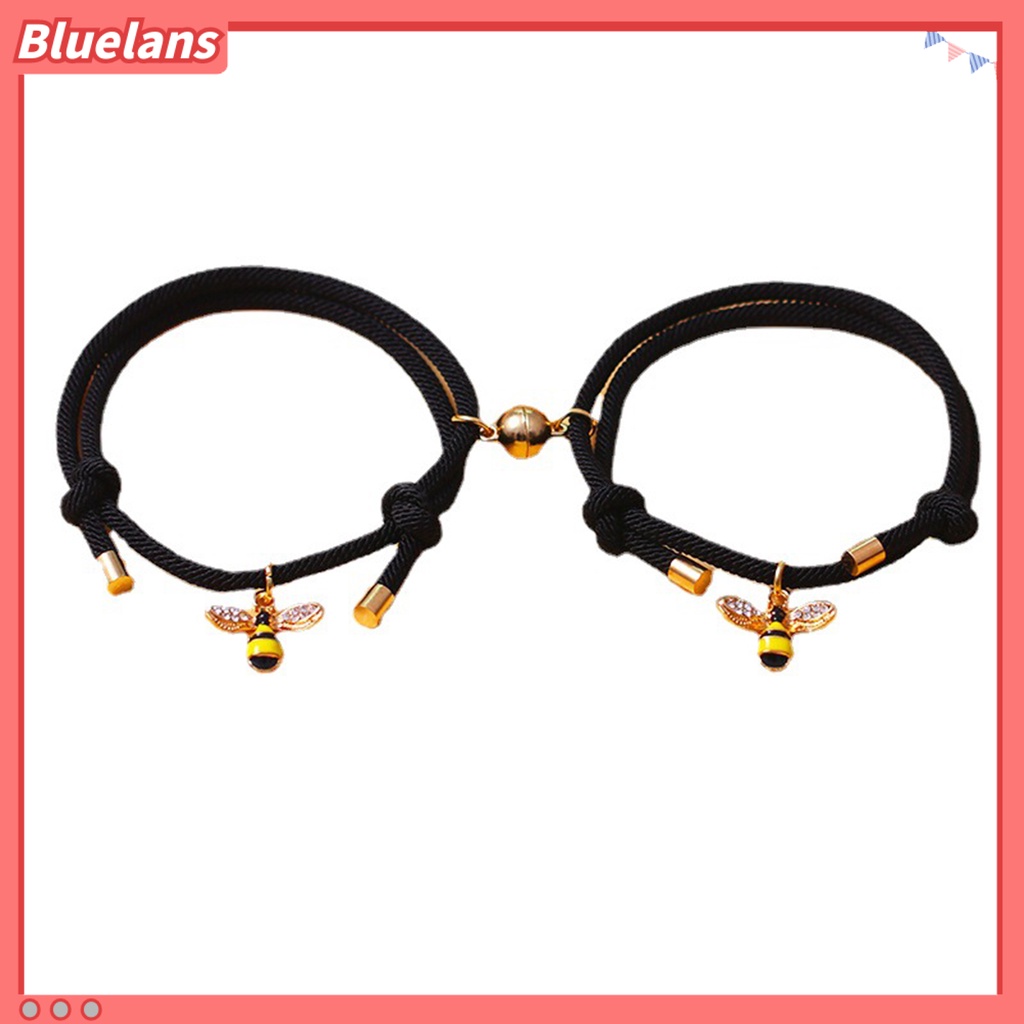 [BLS] 1pasang ic Gelang Trendi ic Ball Adjustable Charming Wear Resistant Everyday Wearing Alloy Rhinestone Inlay Little Bee Couple Bracelets Hadiah Hari Valentine