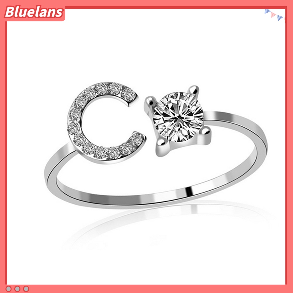 [BLS] Cincin Terbuka Indah Adjustable Warna Silver Adjustable Huruf Alfabet Perhiasan Wanita Untuk Pesta