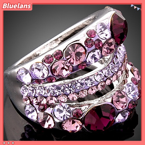 [BLS] Cincin Cubic Zirconia Wanita Paduan Band Berlian Imitasi Kristal Perhiasan Hadiah Mempesona