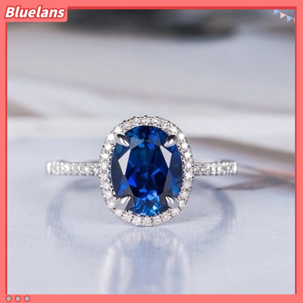 [BLS] Fashion Lady Oval Cubic Zirconia CZ Jari Cincin Pengantin Pernikahan Pertunangan Perhiasan