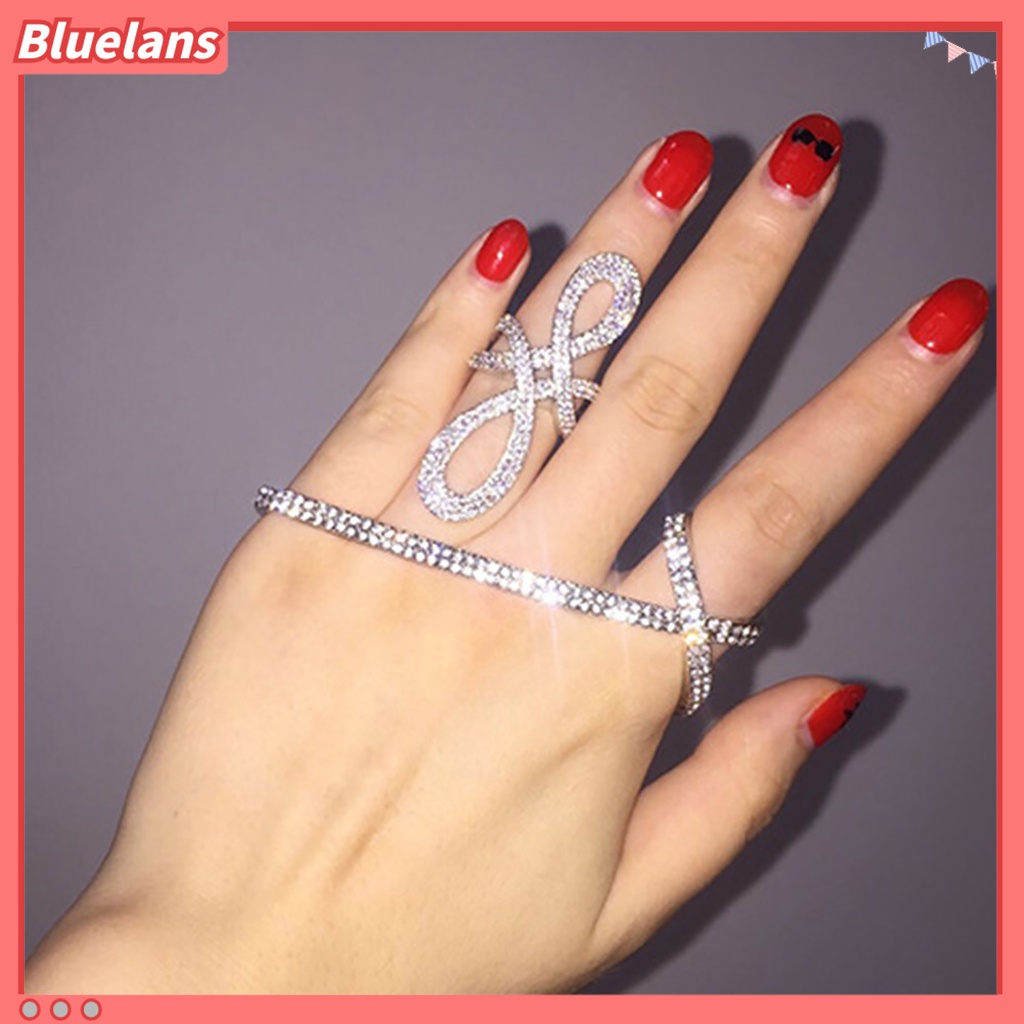 [BLS] Gelang Cincin Jari Gaya Sederhana All-match Fashion Perhiasan Berlian Imitasi Mengkilap Palm Cross Ring Untuk Pesta
