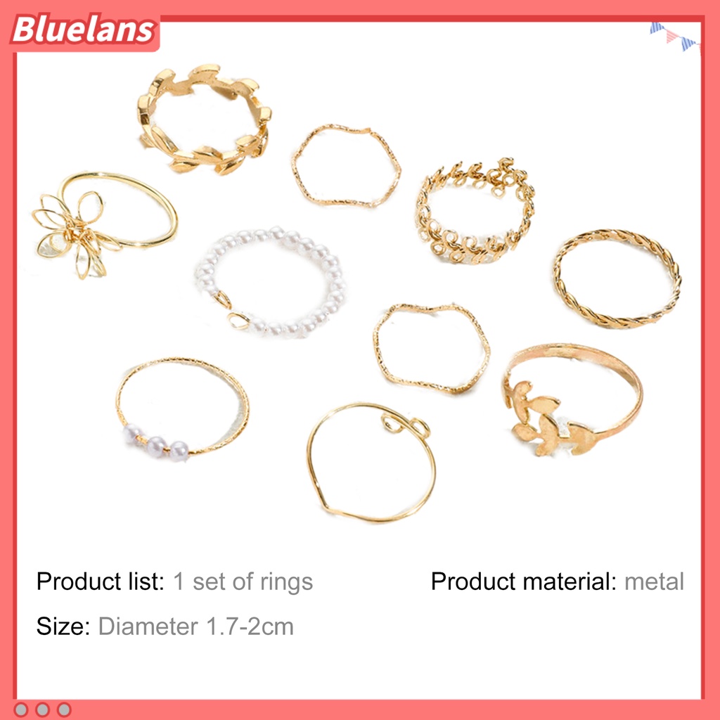 [BLS] 10pcs Cincin Jari Hollow Out Bunga Wanita Bohemian Electroplating Knuckle Rings Untuk Pesta