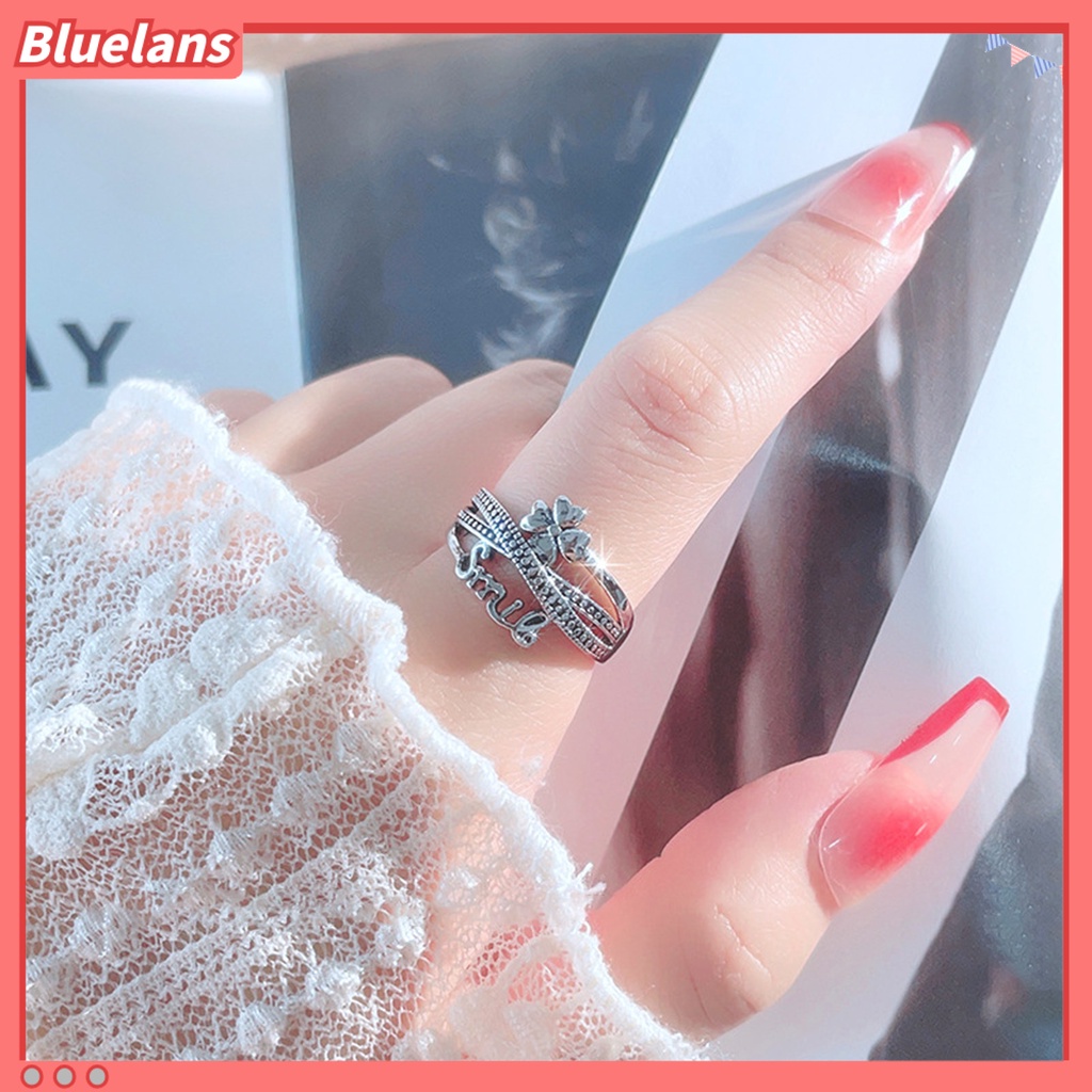 [BLS] Cincin Terbuka Geometris Multi Layer Desain Terbuka Nyaman Dipakai Gaya Salib Dekorasi Sentuhan Kulit Gaya Korea 4daun Semanggi Cincin Perhiasan Fashion