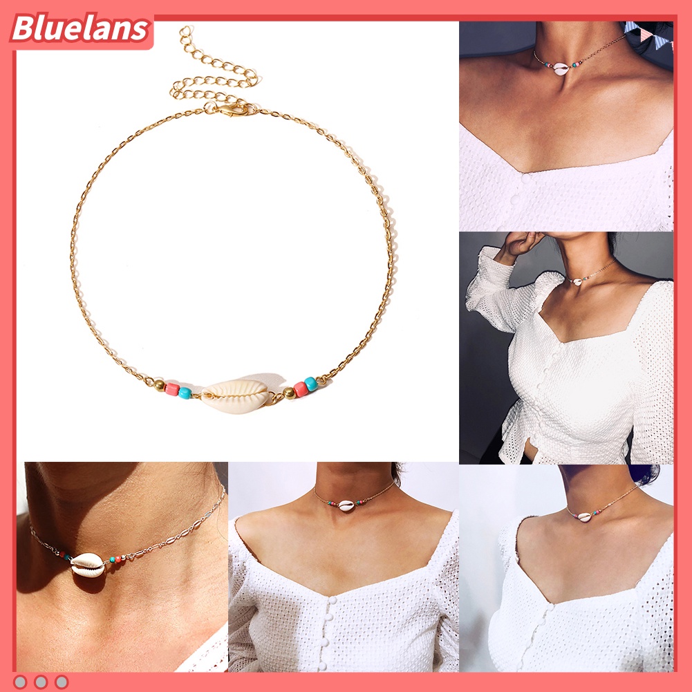 [BLS] Manik-manik Perhiasan Kerah Bohemia Lady Sederhana Pola Kerang Fashion Choker Kalung