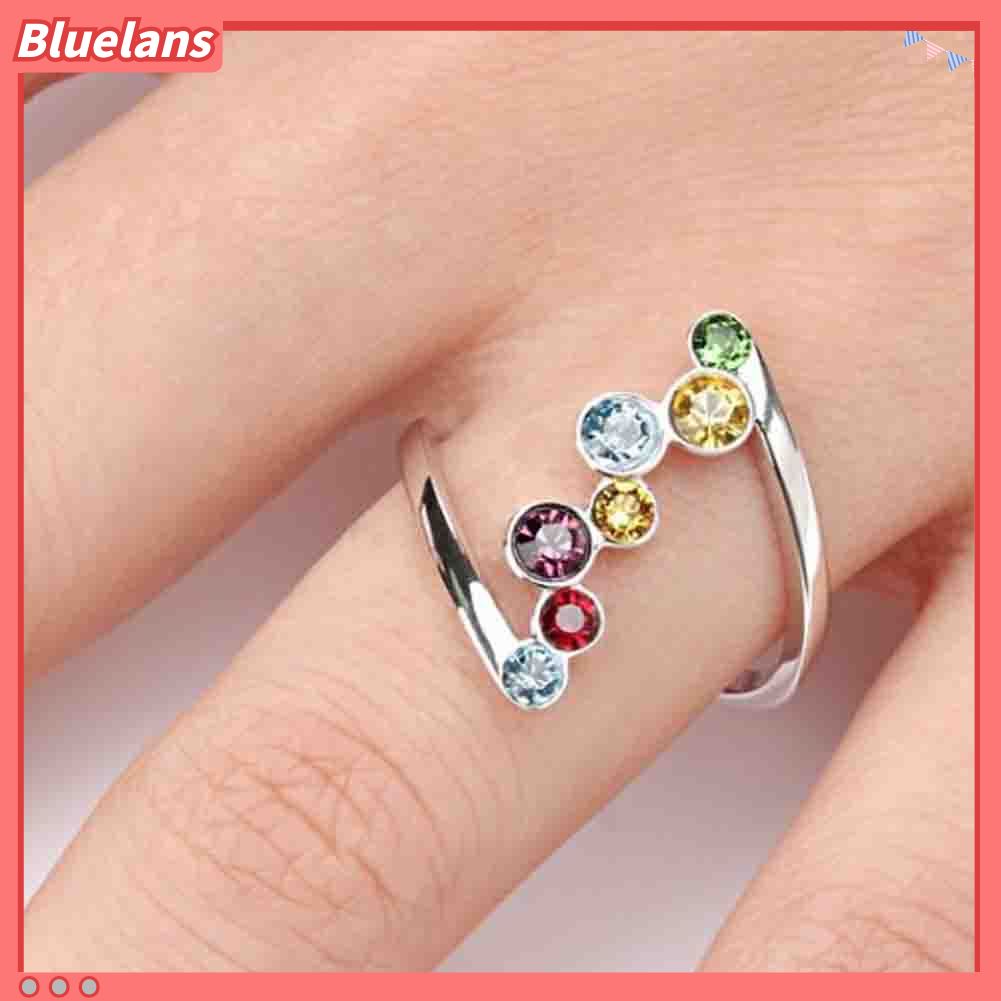 [BLS] Fashion Wanita Mengkilap Multicolor Berlian Imitasi Bertatahkan Jari Cincin Pesta Perhiasan Hadiah