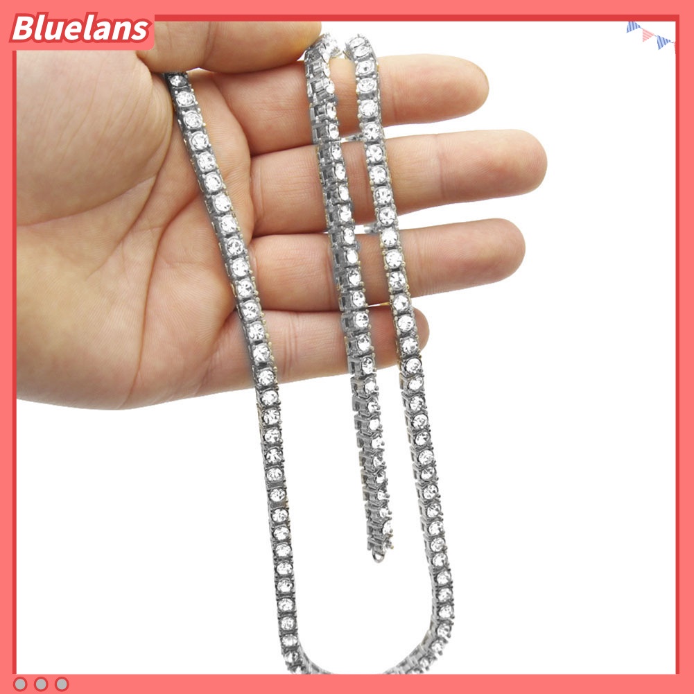 [BLS] Pria Full Cubic Zirconia Bertatahkan Rantai Panjang Kalung Hip Hop Pesta Perhiasan Hadiah