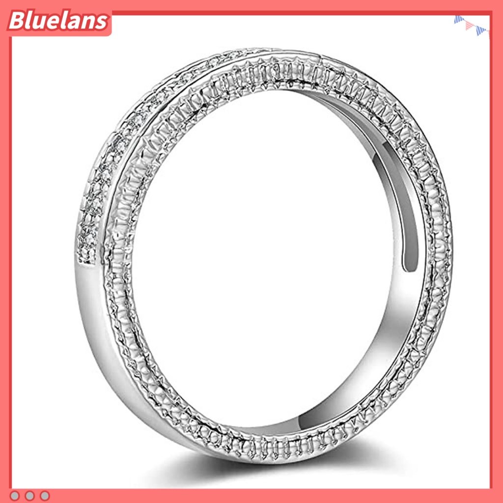 [BLS] 2pcs Cincin Pasangan Bentuk Geometri Cubic Zirconia Pria Wanita Shiny All Match Rings Untuk Pernikahan