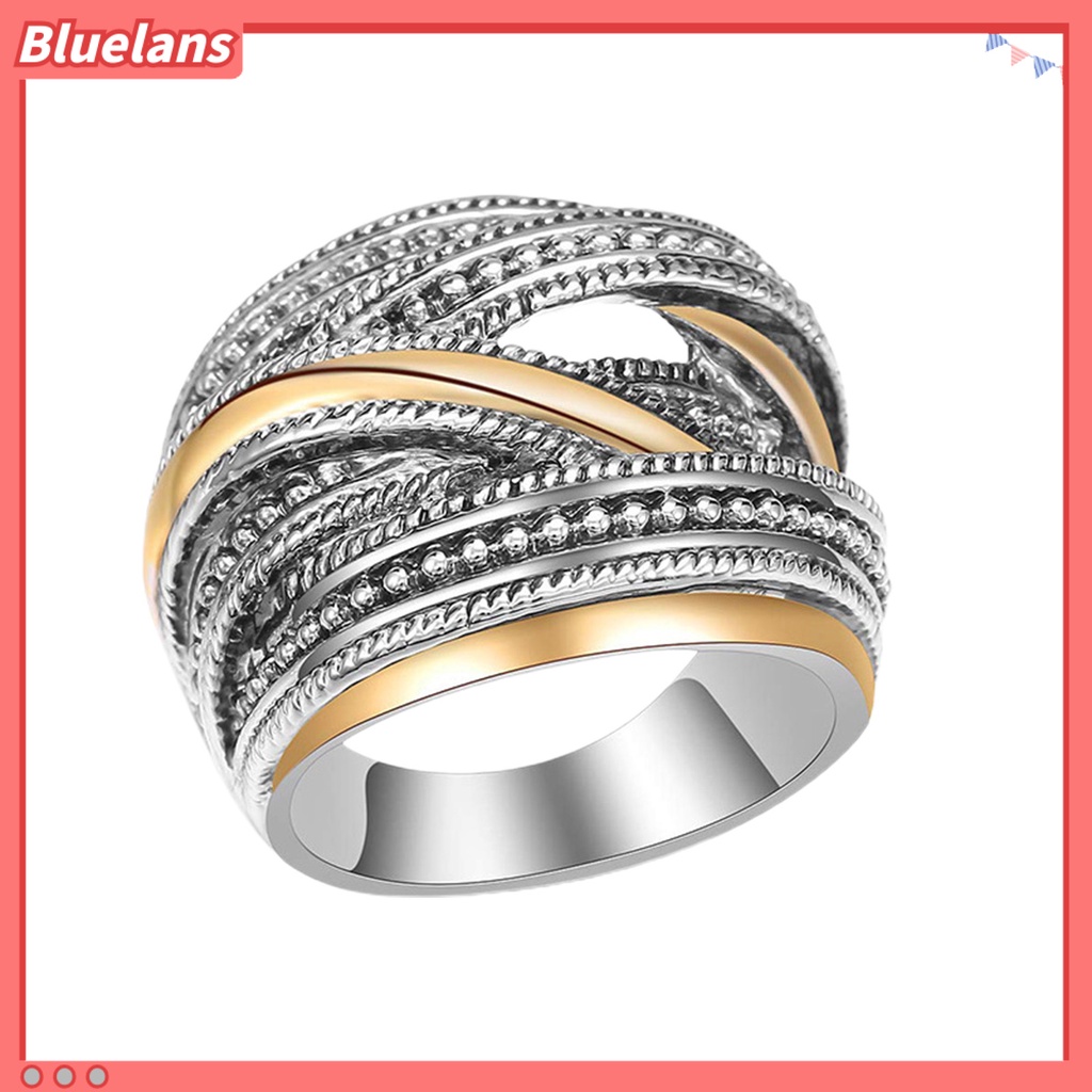 [BLS] Band Cincin Pengerjaan Indah Aplikasi Lebar Alloy Geometris Antik Jari Cincin Untuk Pakaian Sehari-Hari