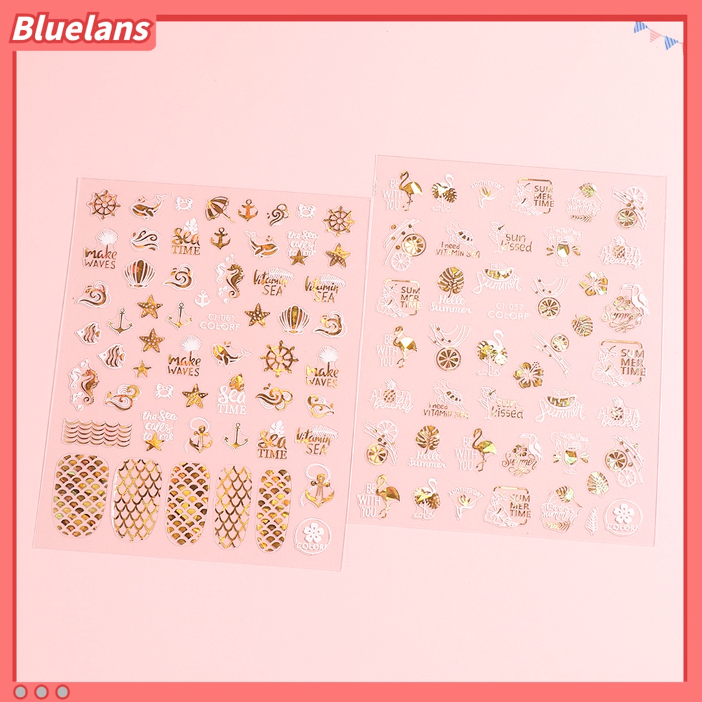 [BLM] Stiker Dekorasi Kuku Green Leaves Marine Life Decal Self-adhesive Lucu Graffiti 2D Nail Art Stiker Manicure Decal Perlengkapan Kuku