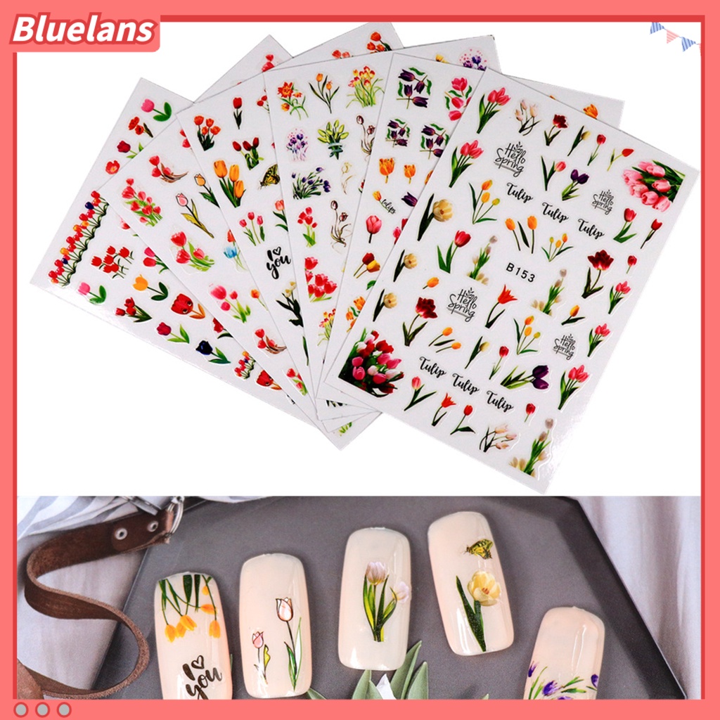 [BLM] 1set Stiker Kuku Pola Indah Tahan Air Resin Motif Tulip Stiker Kuku DIY Nail Art Gadget Perlengkapan Kuku