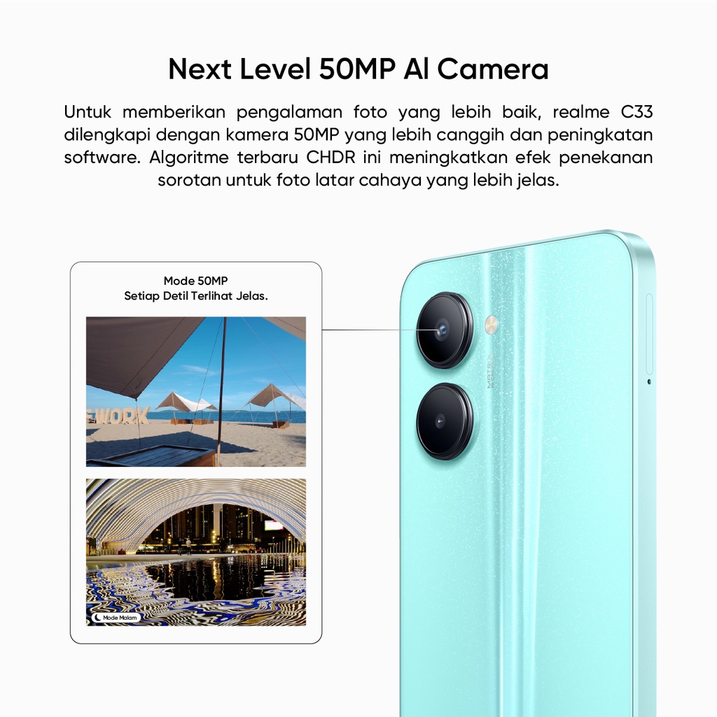 Realme C33 4+64 GB (50MP AI Camera | 8.3mm Ultra Slim | 5000mAh Battery | powerful Unisoc T612 | 6.5&quot; Fullscreen) BARU GARANSI RESMI