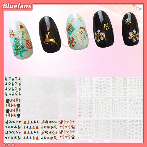 [BLM] 12lembar Natal Snowflake Zip 3D Decals Nail Art Tips Stiker DIY Manicure