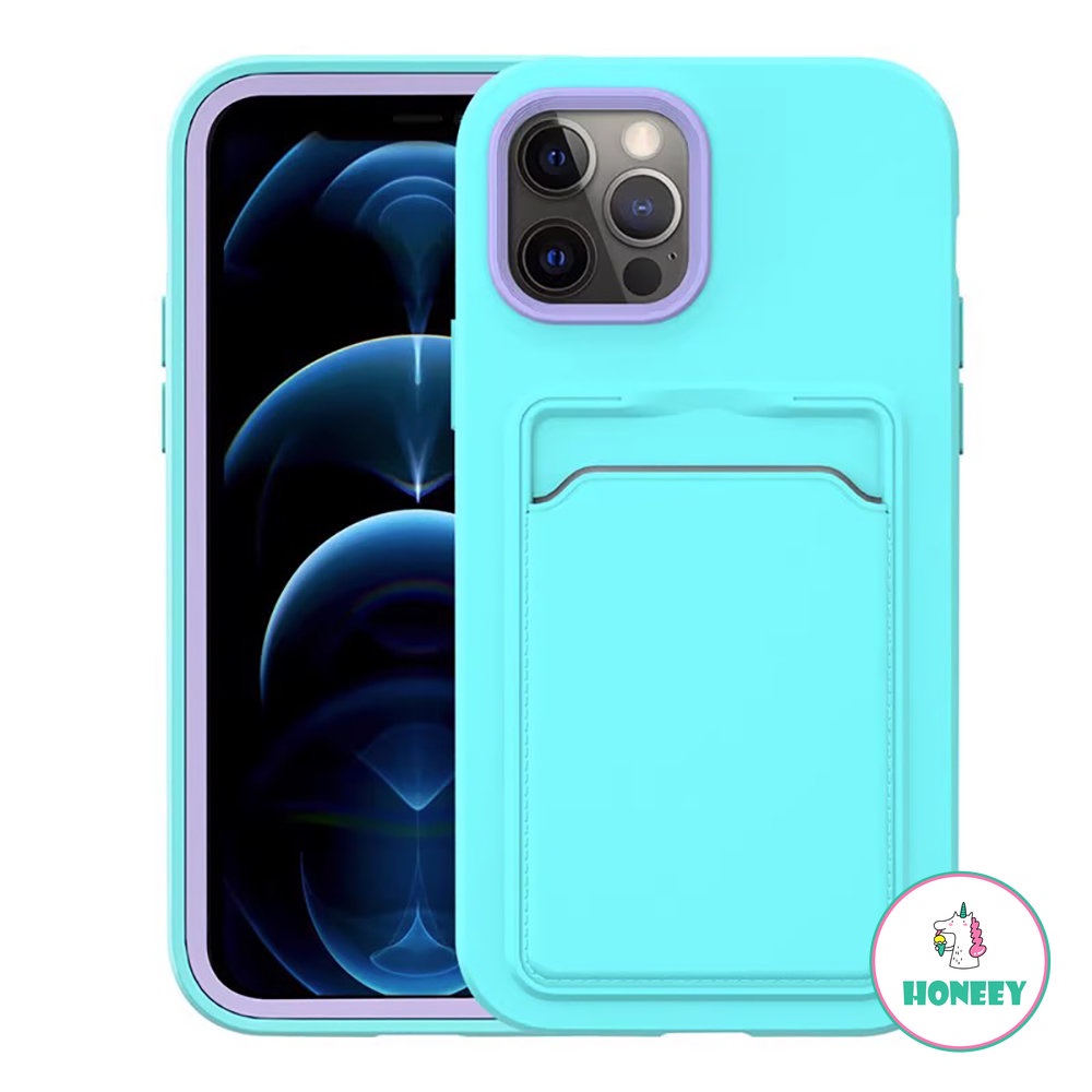 Tas Kartu Warna Kontras Casing Ponsel Untuk iPhone 14 Pro Max11 13 12 Pro XS Max X XR 7 8 Plus Slot Kartu Silikon Shockproof Cover