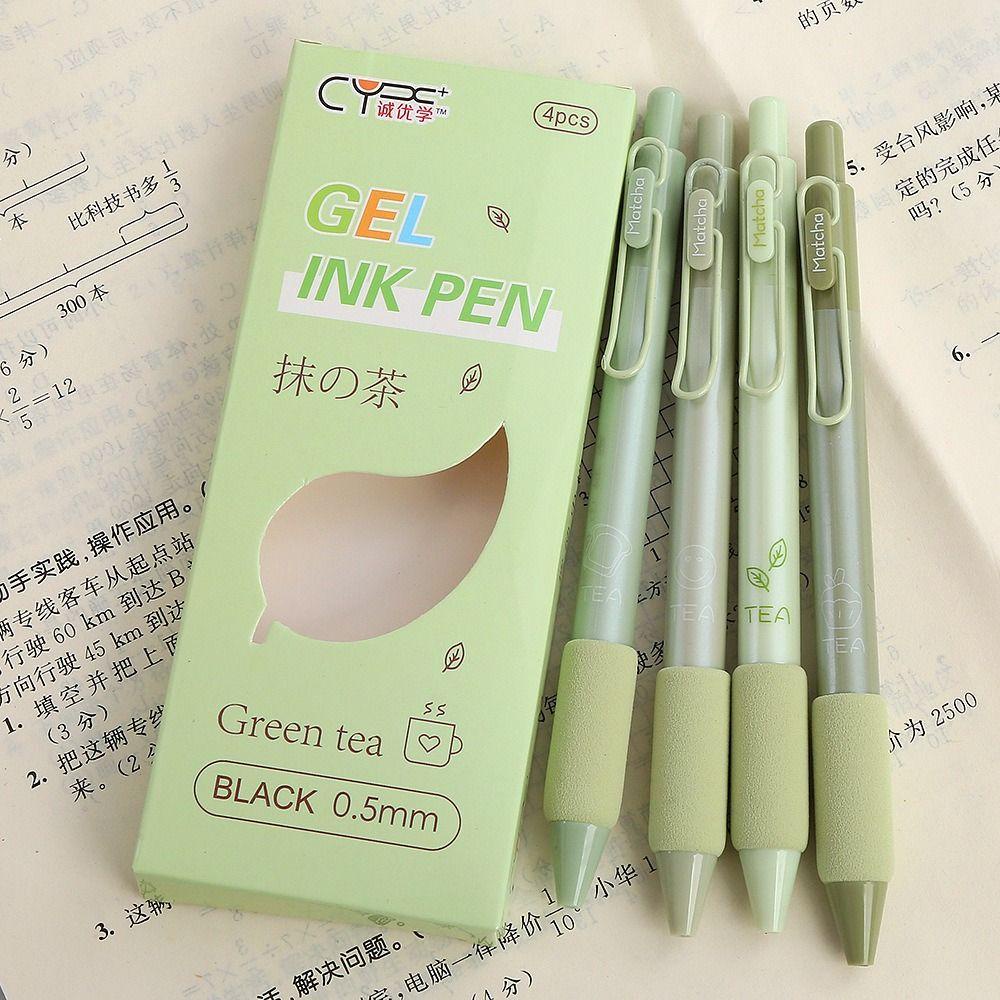 Populer 4PCS Gel Pen Lucu Warna Hitam Tinta Kreatif Alat Tulis 0.5mm Pena Netral