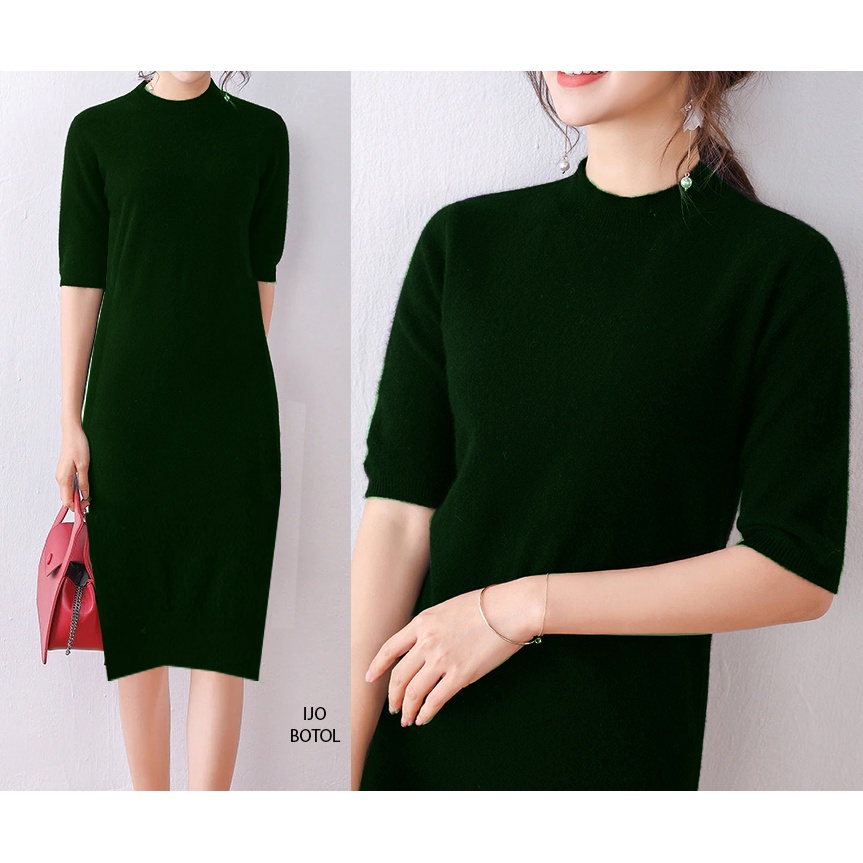 (D101) Slit knit midi dress knitted rajut