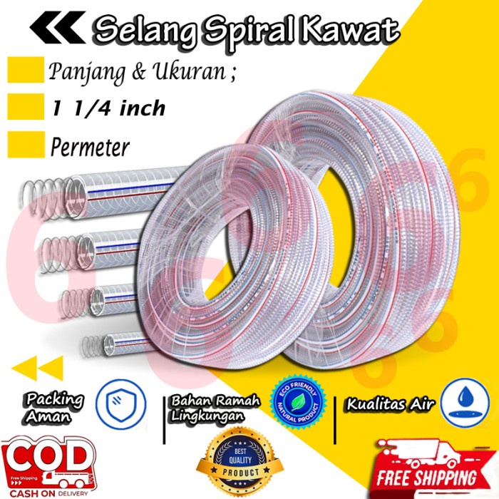 Spring Hose 1 1/4 inch PVC Steel Wire Selang Bening Kawat Spiral Ukuran 1 1/4 inch Terlaris Permeter