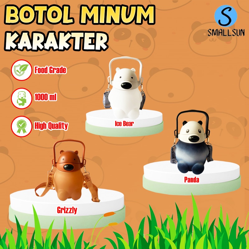 (SS) Botol Minum Anak Lucu Karakter We Bare Bears Kapasitas 1L Free Tali Panjang Free Sticker 2D+3D