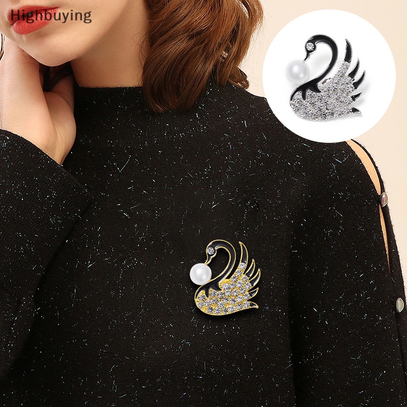 Hbid Fashion Mutiara Swan Bros Pin Untuk Wanita Pakaian Coat Lapel Pin Dekorasi Perhiasan Hadiah Glory