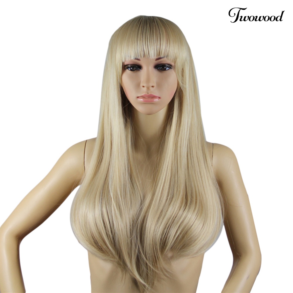 Twowood Modern Lady Golden Tone Poni Rapi Lurus Panjang Penuh Wig COSPLAY Club Sopak