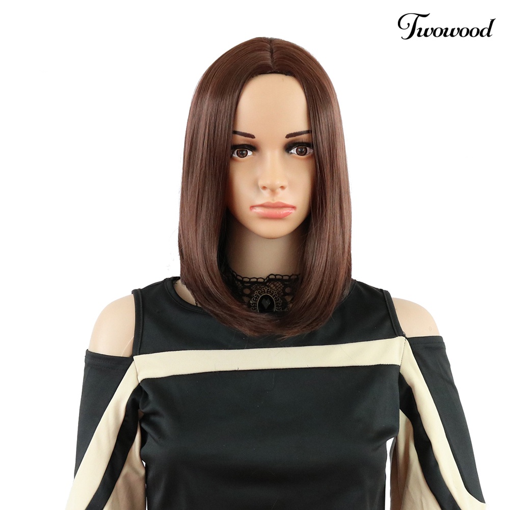 Twowood Wanita Fashion Pendek Lurus Rambut Suhu Tinggi Serat Pesta Wig Sopak