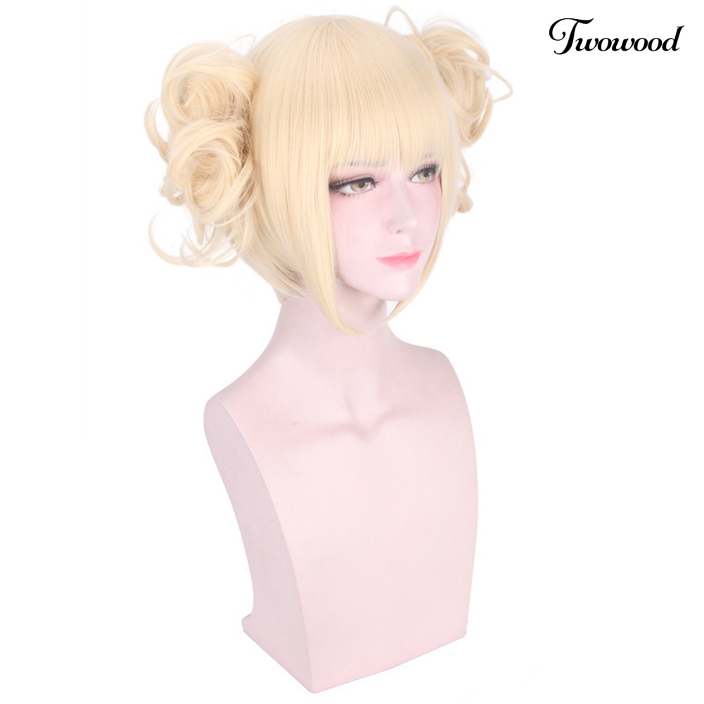 Twowood Wanita Wig Pendek Rambut Sintetis Dengan 2bunbun Poni Anime Cosplay Pesta Sopak