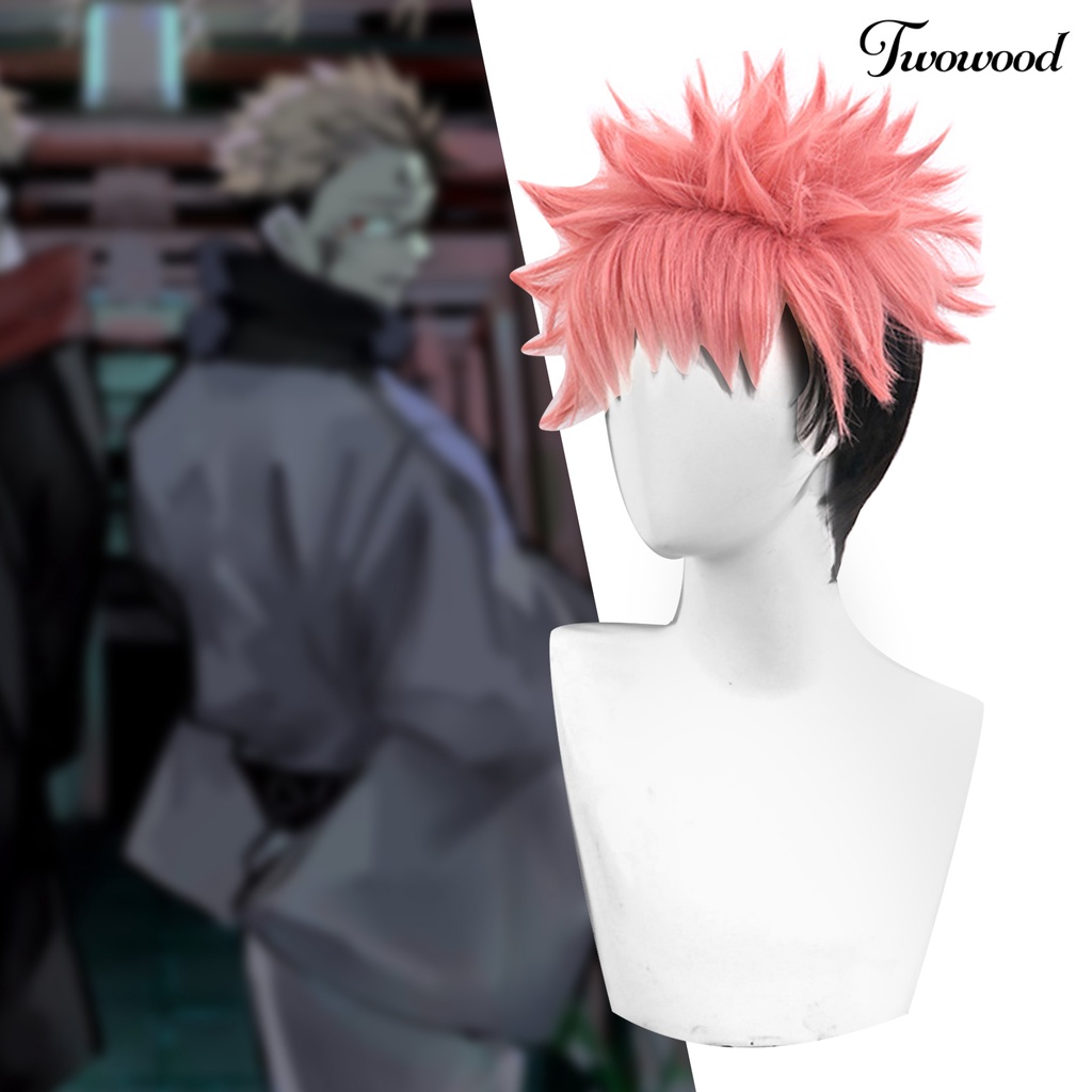 Twowood Unisex Karakter Anime Gradien Pendek Rambut Palsu Wig Cosplay Pesta Dekorasi Props