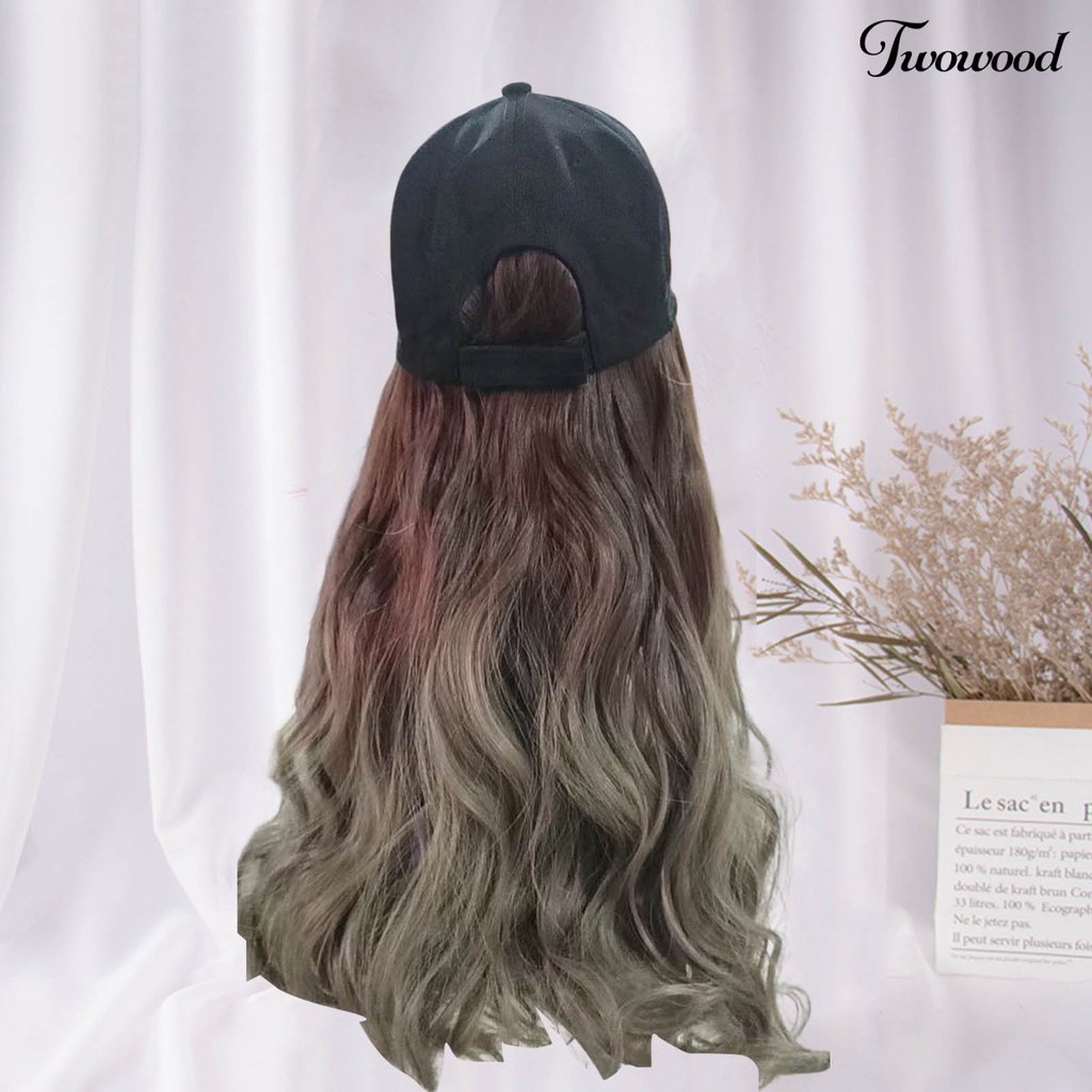 Twowood Wig Topi Ada Perm Berbulu Adjustable Elastis Band Non-Simpul Rambut-styling Bernapas Alami Gradiasi Warna Topi Baseball Wig Wanita Digunakan