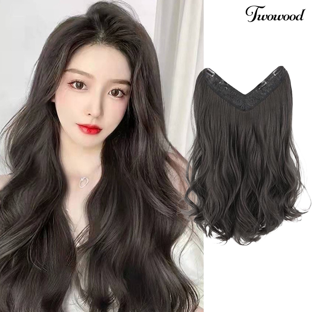 Twowood Wig Piece No Perm Fluffy Mensimulasikan U-Shaped Menebal Rambut Mulus Satu Potong Panjang Keriting Sebagian Mewarnai Wanita Wig Wanita Digunakan