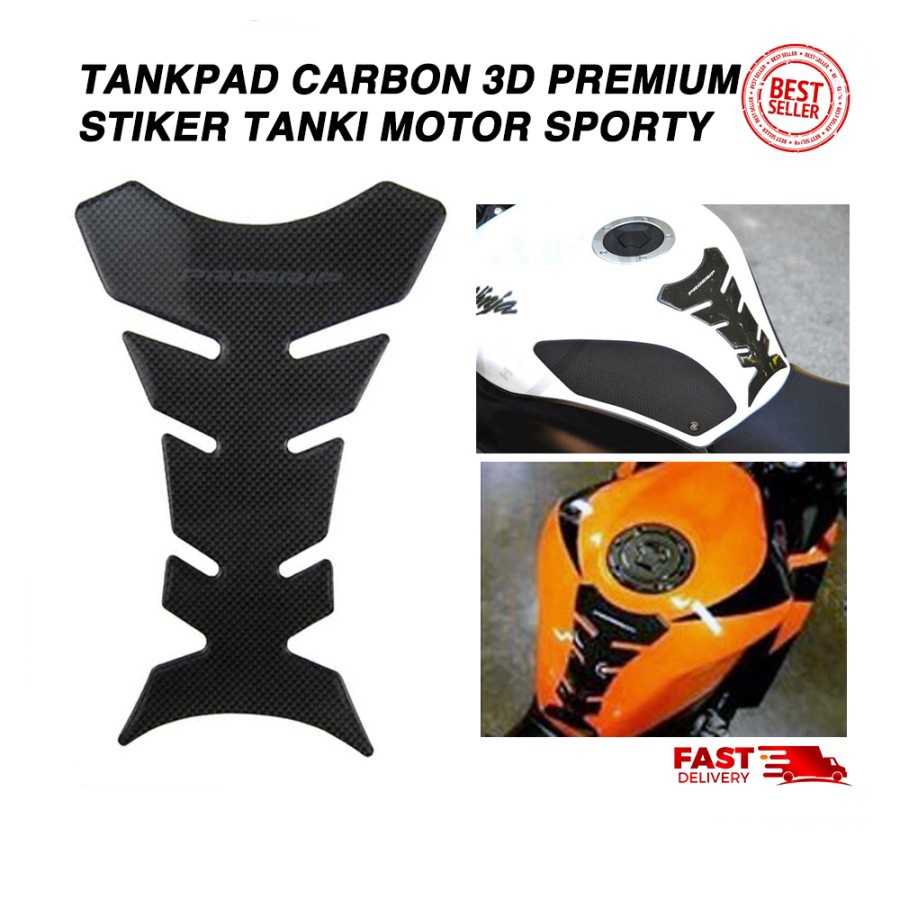 Tankpad Stiker Tangki Motor Carbon Premium 3D Sticker Black Sporty TOP