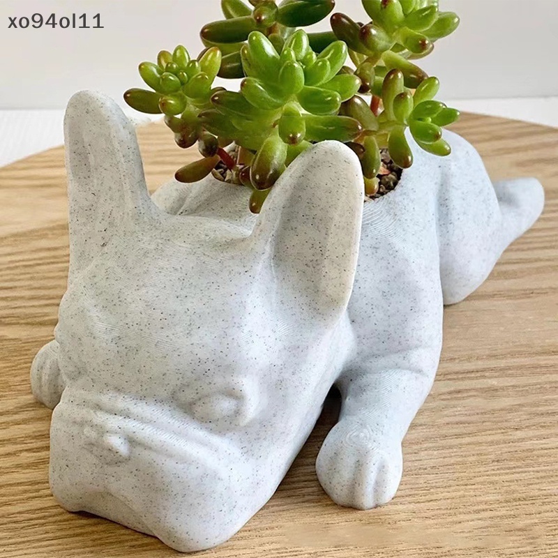 Xo French Bulldog Shape Resin er Pot Tanaman Desktop Untuk Rumah OL