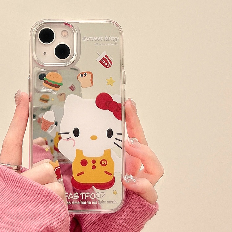 Pola Hello Kitty Cocok Untuk iPhone 14 Pro Max Casing Ponsel iPhone Permukaan Cermin Kamera Perlindungan Shockproof Kuat Kompatibel Dengan Iphone13 13pro 13prm iPhone 11 7Plus 8Plus Xr XS 12 Pro Max Casing Ponsel