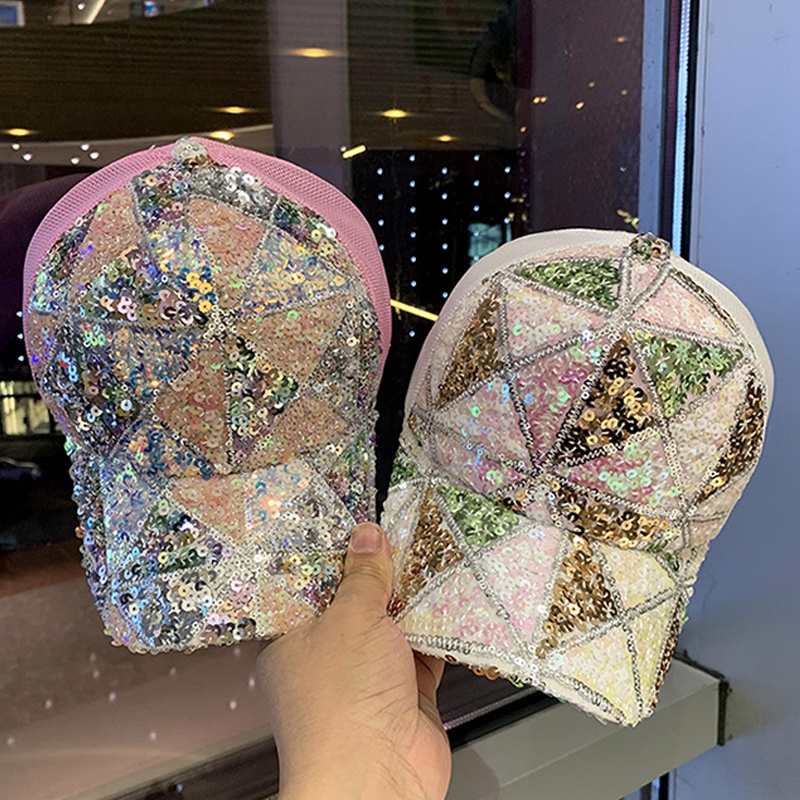 Topi Wanita Baseball Korea Motif Manik Sequin Trucker Hat Import Gaya Casual Trendy BSBX