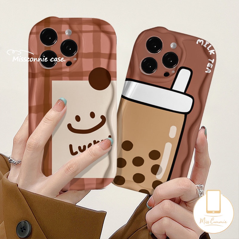 Casing Smiley Lucu Imut Untuk Redmi 9A A1 10A 9T 9a2 10C 10 9C NFC Note8 9 10s 11s 11 10 Pro Max Plus 10Pro POCO M3 Soft Tpu 3D Wavy Curved Edge Kartun Milk Tea Phone Cover