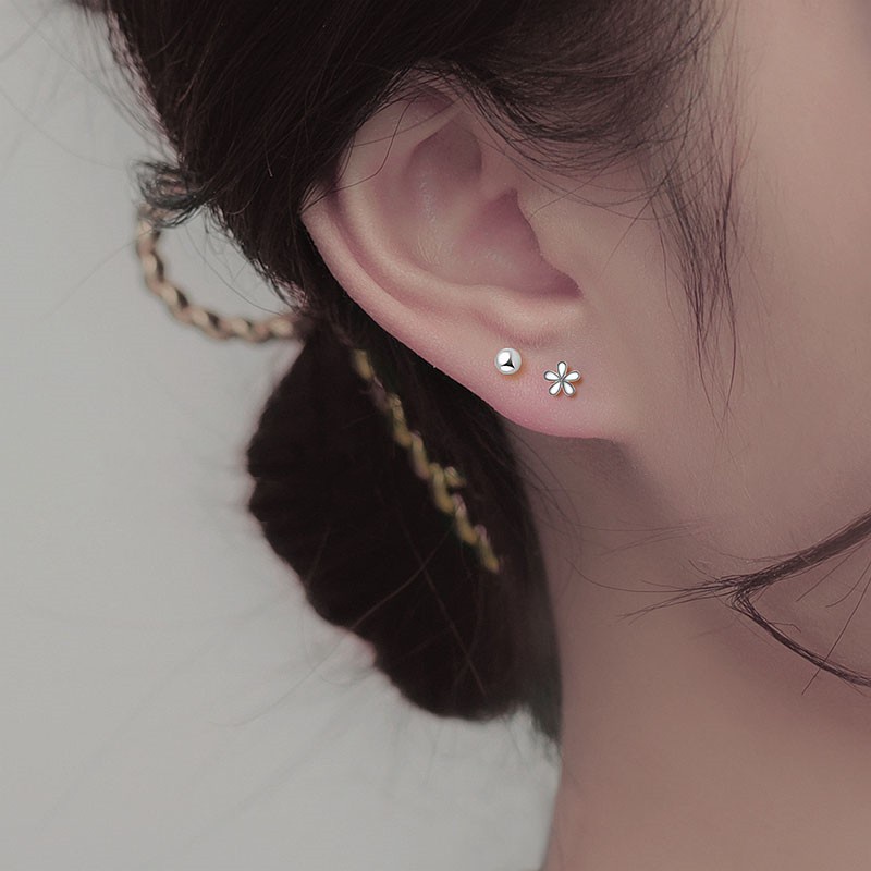 Anting Perak Kupluk Korea Hati Pentagram Stud Earrings Untuk Wanita Aksesoris Perhiasan Fashion