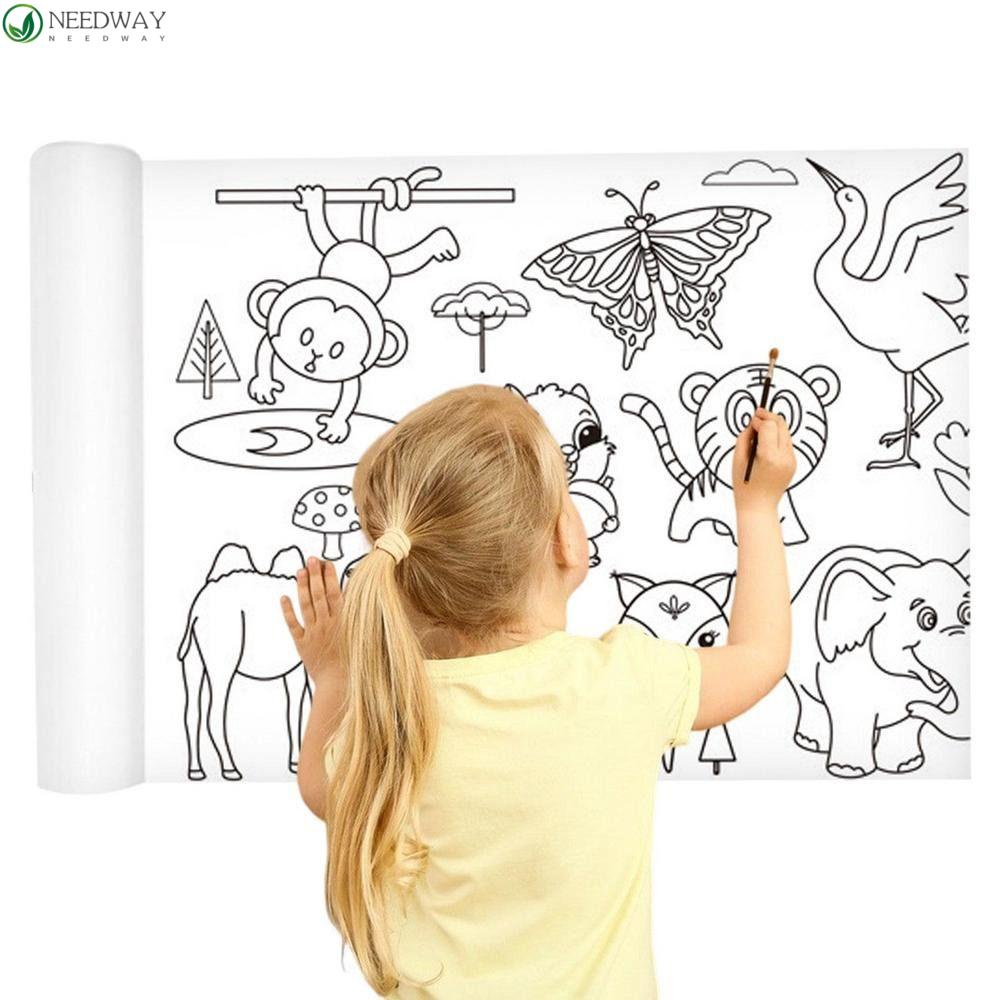 Needway Anak-Anak Menggambar Roll Reusable Lovely Animal World Dinosaurus Coloring Paper Roll Belajar Cognition Stick-on Coloring Graffiti Scroll