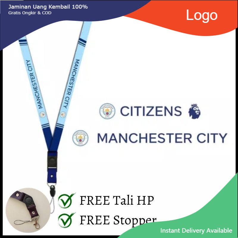 

Tali Lanyard Custom FC Manchester City / Custom Lanyard Tali Gantungan Kunci HP POD ID Card