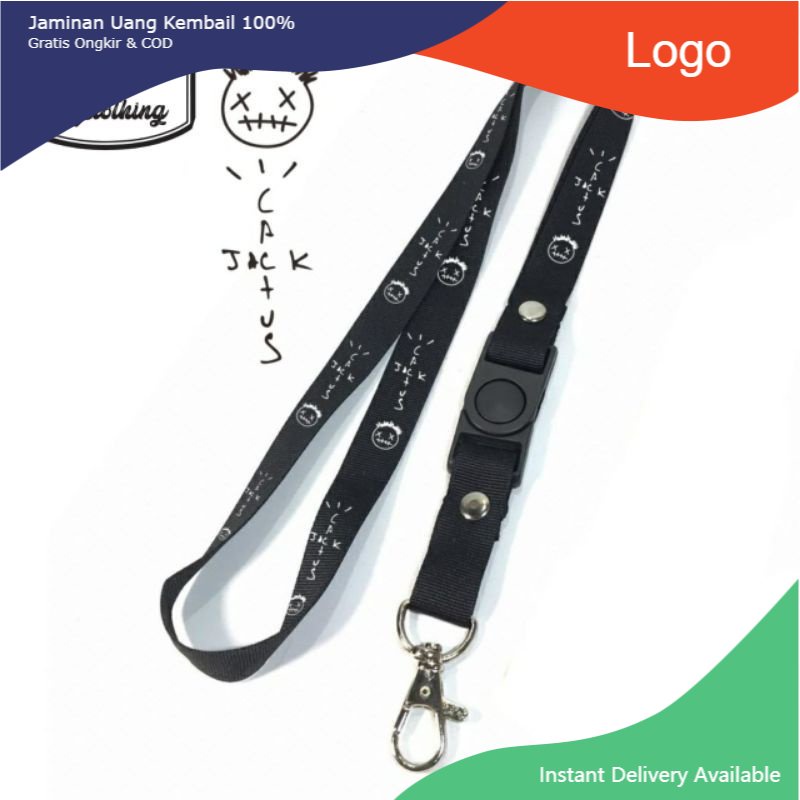 

Gantungan kunci TRAVIS SCOTT CACTUS JACK ASTRO WORLD RAPPER / RAP / MUSIK BAND tali lanyard band gantungan leher id card name tag hitam