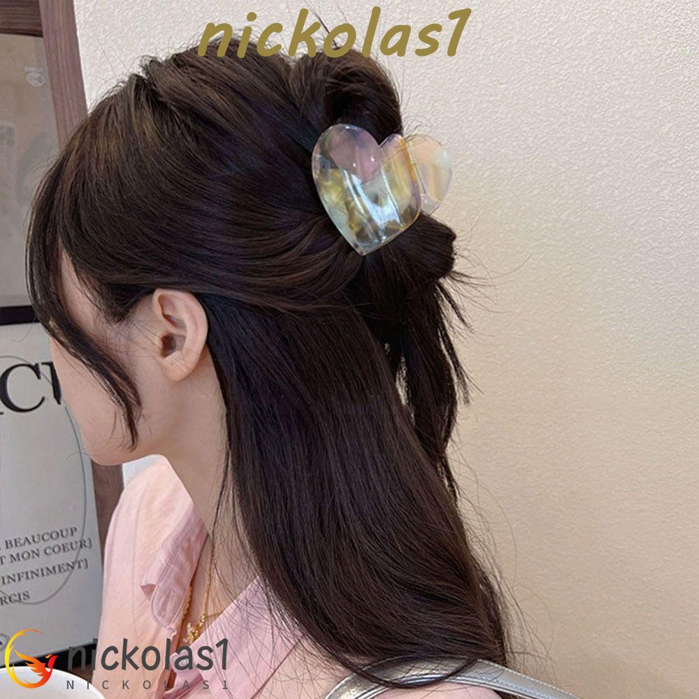 Nickolas1 Cakar Rambut Berbentuk Hati Fashion Hiu Sederhana Klip Hiasan Kepala Kotak-Kotak Asetat Untuk Wanita Women Hair Clips