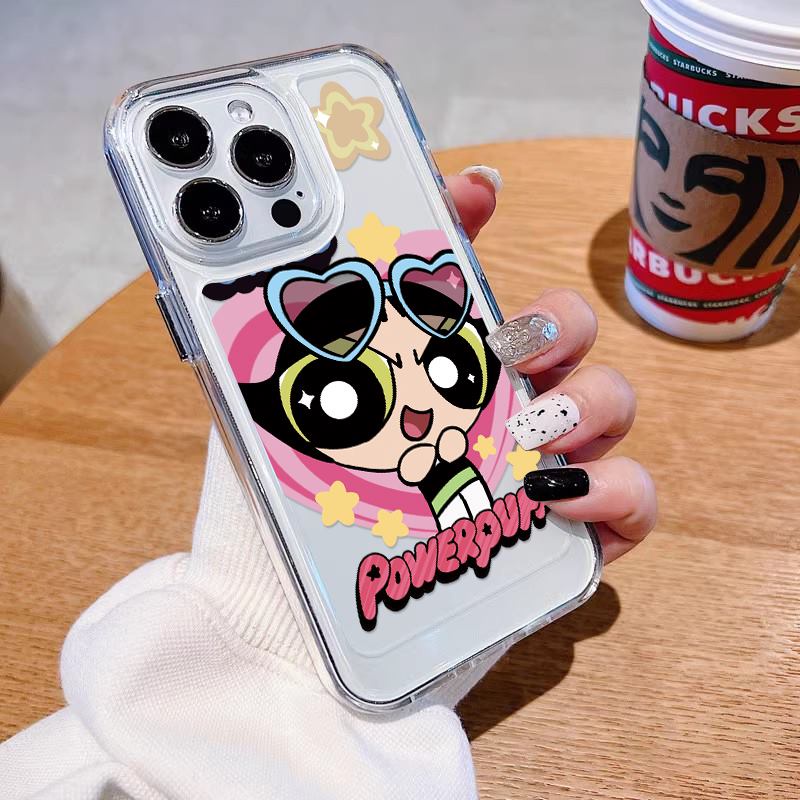 The Powerpuff Gadis Kartun Mewah Transparan Cover Pelindung Untuk Iphone14 13 12 11 Pro Max Plus Mini Case Untuk iPhone X XS Max XR Shockproof Soft Bumper Belakang Keras