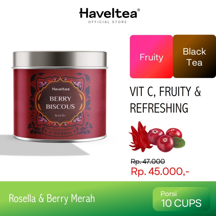 

N.E.W BERRYBISCOUS | Mini Tin | Haveltea | Fruit Tea | Berry Hibiscus - 5 Eco Tea Bags